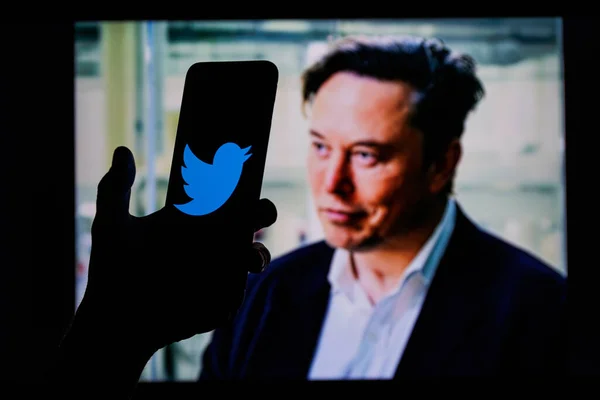 Vilnius Lithuania 2023 February Elon Musk Twitter Account Mobile Phone — Stock Photo, Image
