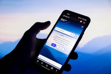  Kaunas, Litvanya - 12 Şubat 2023: Bing ekranda. Microsoft Bing, Microsoft tarafından piyasaya sürülen yeni AI CHAT botu.