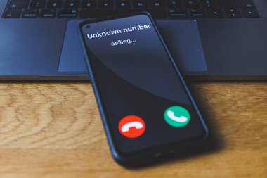 Phone call from unknown number. Stranger call on phone Concept. High quality photo