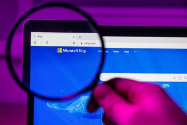 Vilnius, Lithuania - 2023, February 20: Microsoft Bing chatbot through magnifying glass on screen