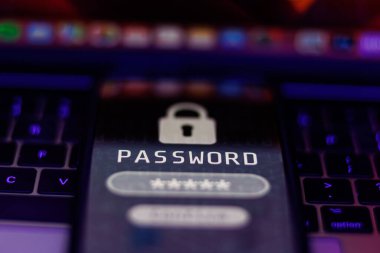 Password input on smartphone. Security digital concept. High quality photo