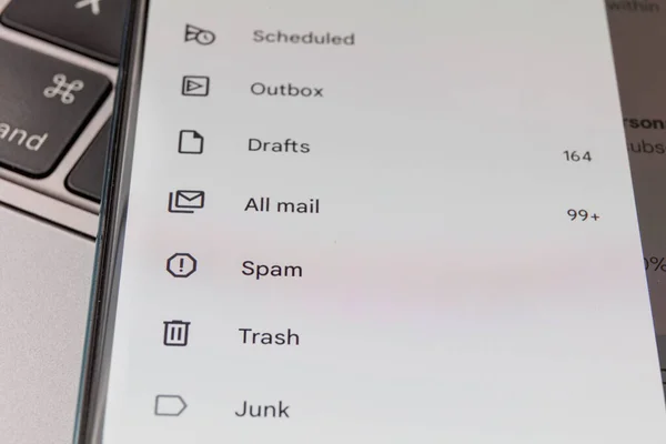 Spam in email inbox. Email inbox on smartphone - junk, trash, spam. High quality photo