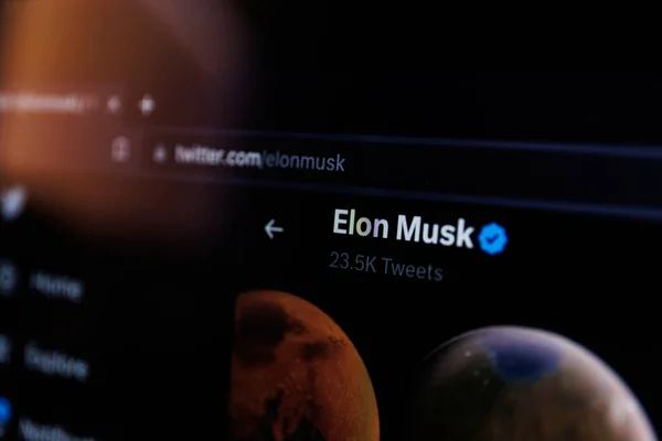 Kaunas Lithuania 2023 March Elon Musk Twitter Account Screen Elon — Stock Photo, Image