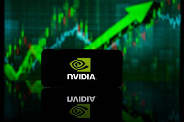 New York, United States of America - 2023 March 10: Nvidia company on stock market. Nvidia financial success and profit clipart