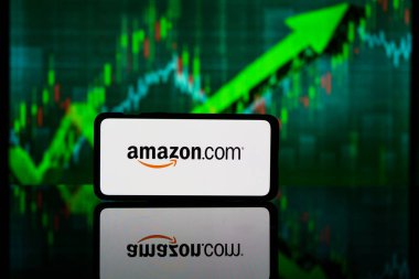 New York, Amerika Birleşik Devletleri - 10 Mart 2023: Amazon Şirketi borsada. Amazon finansal başarısı ve karı
