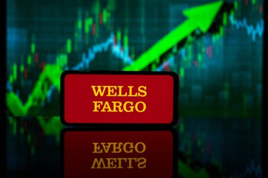 New York, Amerika Birleşik Devletleri - 10 Mart 2023: Wells Fargo Şirketi borsada. Wells Fargo finansal başarı ve kâr