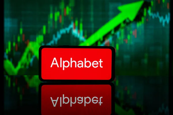 stock image New York, United States of America - 2023 March 10: Google Alphabet company on stock market. Google Alphabet financial success and profit