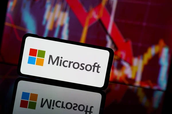Paris France 2023 March Microsoft Company Shares Stock Market Microsoft — Stock Photo, Image