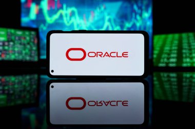 New York, Amerika Birleşik Devletleri - 29 Mart 2023: Oracle Şirketi borsada. Kahin finansal başarı ve kâr