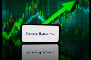 New York, United States of America - 2023 March 10: Berkshire Hathaway company on stock market. Berkshire Hathaway financial success and profit clipart