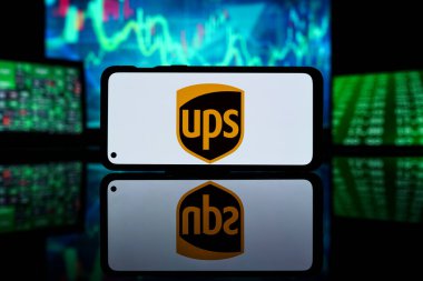 New York, Amerika Birleşik Devletleri - 29 Mart 2023: Borsada kargo şirketi. UPS finansal başarı ve kâr