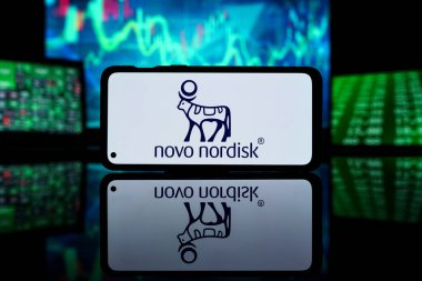 New York, Amerika Birleşik Devletleri - 29 Mart 2023: Novo nordisk şirketi borsada. Novo nordisk finansal başarı ve kâr