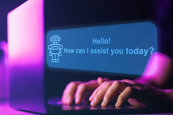 Asistente Chatbot Chat Inteligencia Artificial Con Humanos Primer Plano Las — Foto de Stock