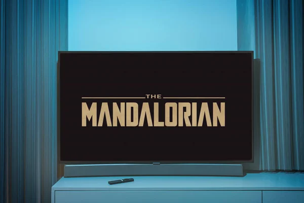 Kowno Litwa 2023 May Popularne Disney Show Mandalorian Ekranie Telewizora — Zdjęcie stockowe