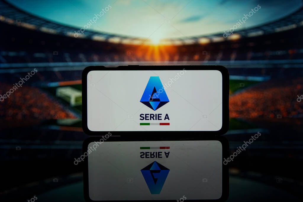 Kaunas, Lithuania - 2023 August 10 : Italy football league Serie A logo. High quality photo