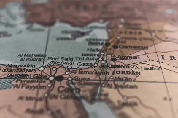 Gaza on map. Israel an Palestine on geopolitical Map. Gaza strip and West Bank. War conflict.
