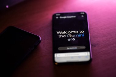 Kaunas, Litvanya - 13 Aralık 2023: Google Gemini yapay zeka dili modeli. Yapay zeka sohbet robotu. Yüksek kalite fotoğraf