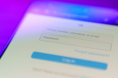 Akıllı telefon ekranındaki giriş penceresine parola girdisi. İnternet konseptinde siber güvenlik. Yüksek kalite fotoğraf