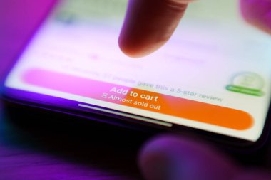 Kaunas, Litvanya - 16 Nisan 2024: Temu e-mağazasının web sitesine at arabası düğmesi ekleyin. E-ticaret kavramı