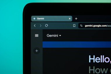 Kaunas, Litvanya - 28 Mayıs 2024: Gemini Ai sohbet robotu dizüstü bilgisayarda. Yüksek kalite fotoğraf