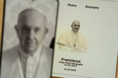 Vatikan lideri Papa Francis 'in portresi. Katolik Kilisesi 'nin papası Francis 21 Nisan 2025' te öldü.