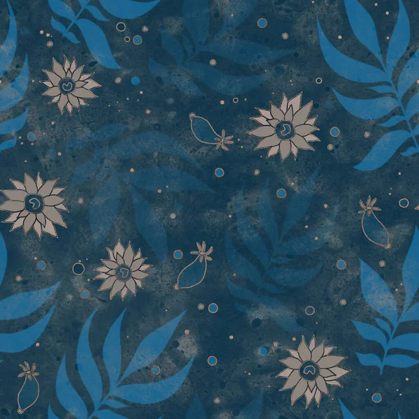 Seamless Pattern Floral Ornament Raster Illustration Design Suitable Printing Fabric — Stockfoto