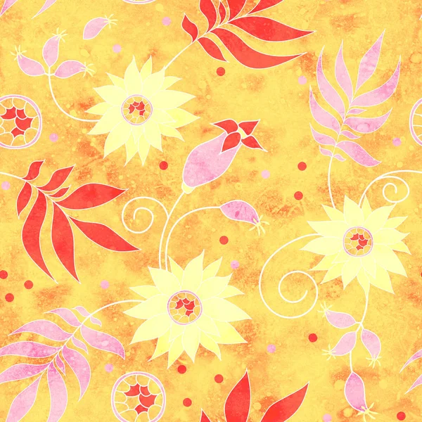 Seamless Pattern Floral Ornament Grunge Background Imitation Watercolor Raster Illustration — Stock Photo, Image