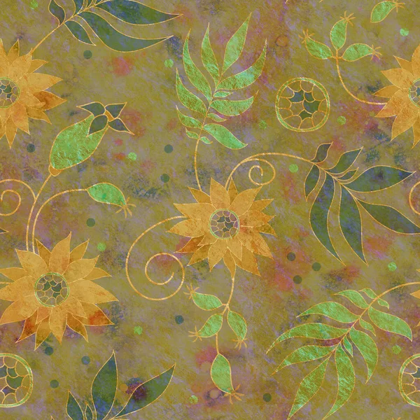 Nahtloses Muster Mit Floralem Ornament Grunge Hintergrund Raster Illustration Für — Stockfoto