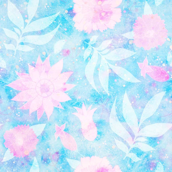 Bezešvý Vzor Květinovou Ozdobou Jemné Akvarelové Květy Rastrová Ilustrace Pro — Stock fotografie