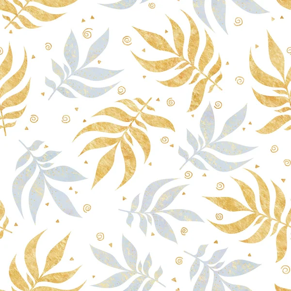 Безшовний Фон Квітковим Орнаментом Золоте Сіре Листя Білому Тлі Растрова — стокове фото