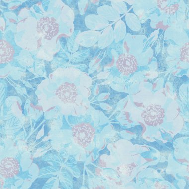 Kusursuz desen. Raster illüstrasyonu. Çiçek süsü. Ambalaj tasarımı ve ambalaj için resim. Kumaş ve kağıt üzerine baskı. Narin mavi çiçekler..