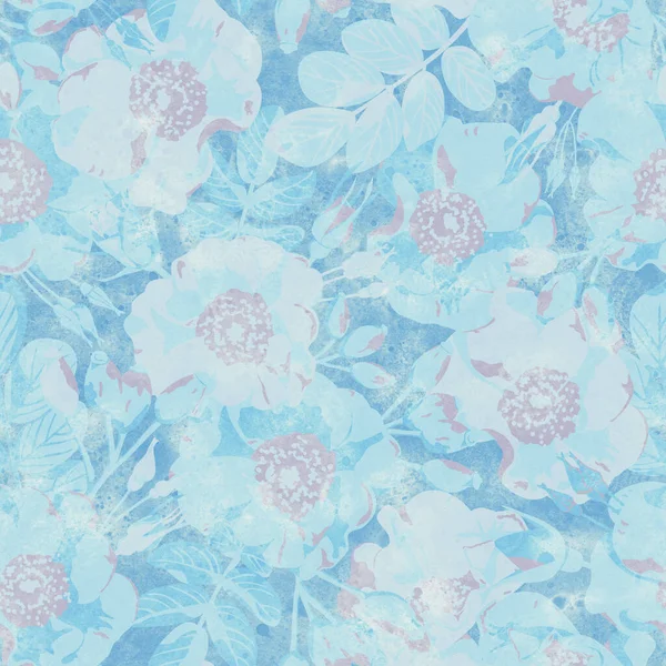 无缝图案 拉斯特插图 花环装饰 包装设计 包装的图片 印在织物和纸上 精致的蓝色花朵 — 图库照片