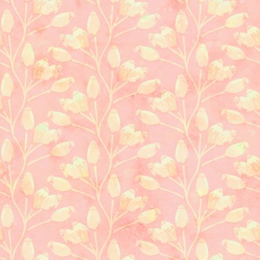 Çiçek süsü ile kusursuz desen. Suluboya stilinde Raster illüstrasyon. Paketleme tasarımı, paketleme için tasarım. Kumaş ve kağıda yazdırma.