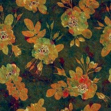 Suluboya tarzında parlak raster arka plan. Çiçek süsü ile kusursuz desen. Paketler, ambalajlar, kartpostallar için tasarım. Kumaş ve kağıda yazdırma.