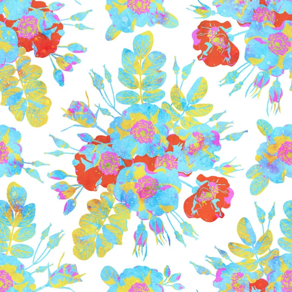 Raster Naadloze Achtergrond Met Heldere Bloemen Ornament Naadloos Patroon Aquarelstijl — Stockfoto
