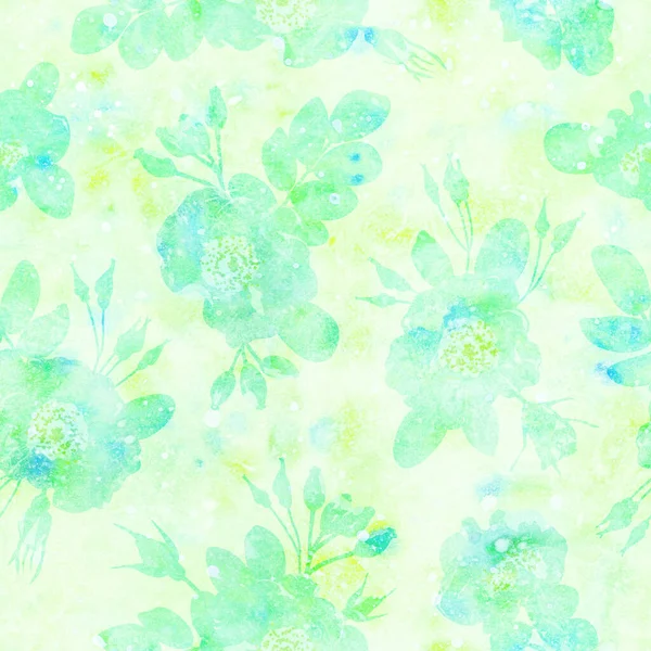 Světlé Retro Hladké Tapety Žlutými Zelenými Květinami Bezešvé Vzor Akvarel — Stock fotografie