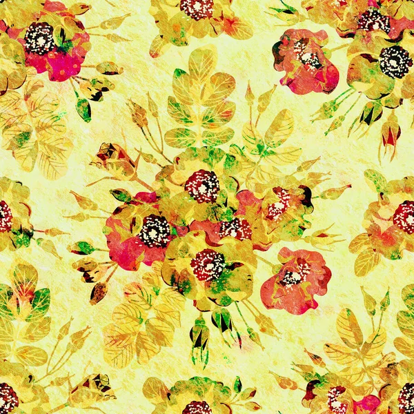 Retro seamless wallpaper. Seamless pattern with vintage bright floral ornament. Watercolor style. Design for clothes, packaging, wrappers and postcards. Printing on fabric and paper.