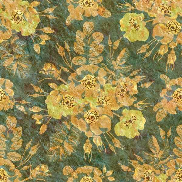 Ретро Безшовні Шпалери Безшовний Візерунок Квітковим Орнаментом Вінтажні Квіти Зеленому — стокове фото
