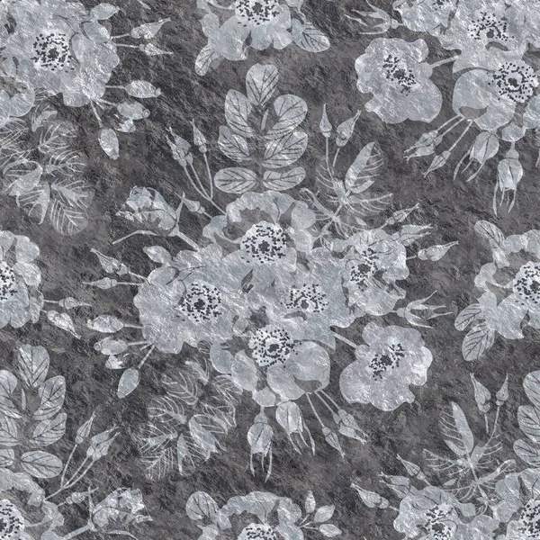 Retro seamless wallpaper. Seamless pattern with floral ornament. Monochrome flowers on a gray background. Design for clothes, packaging, wrappers and postcards. Printing on fabric and paper.