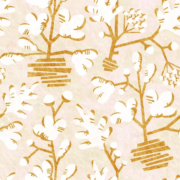 Безшовний Фон Квітковим Орнаментом Дизайну Золоті Квіти Білому Тлі Ілюстрація — стокове фото