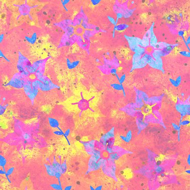 Çiçekli süslemeli, pürüzsüz bir arka plan. Suluboya tarzında mavi ve turkuaz desenli. Tekstil ve kağıt üzerine ambalaj, ambalaj, baskı için tasarım.