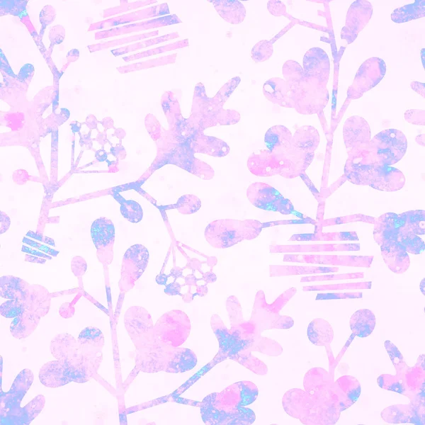 Sömlös Grunge Bakgrund Med Blommig Prydnad Rosa Blommor Akvarell Stil — Stockfoto