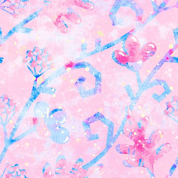 Nahtloser Grunge Hintergrund Mit Floralem Ornament Pinkfarbene Blüten Aquarell Stil — Stockfoto