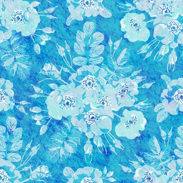 Vintage Seamless Wallpaper Seamless Pattern Watercolor Style Delicate Flowers Blue — Stock Photo, Image