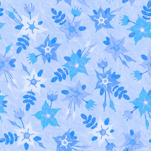 无缝隙的背景与花卉装饰 用于包装设计 废弃预订的栅格图解 浅色背景上的蓝色花朵 无缝图案 — 图库照片