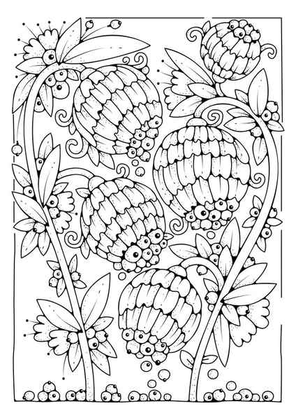 Книга Раскраска Детей Взрослых Черно Белые Цветы Рисования — стоковый вектор