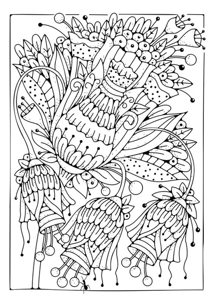Coloring page with flowers. Floral background for coloring. Art therapy for children and adults.