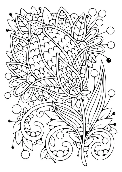给儿童和成年人的书页涂色 绘画用黑白花 — 图库矢量图片