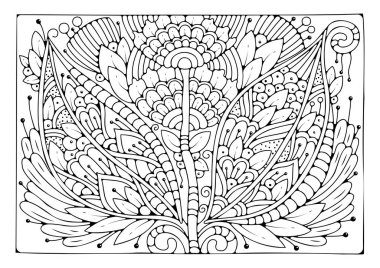 Çocuklar ve yetişkinler için boyama kitabı sayfası. Çizim için siyah beyaz çiçekler.
