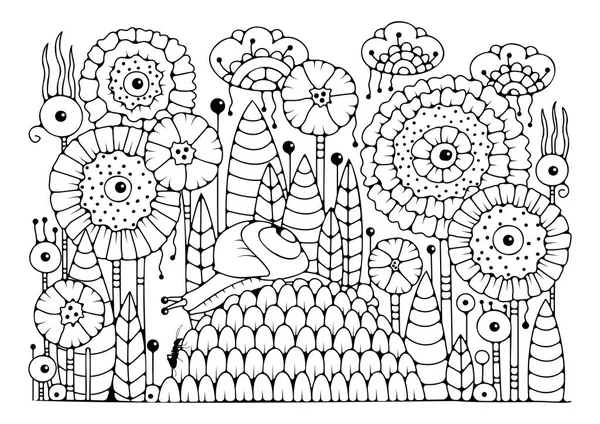 stock vector Coloring book page for children and adults. Black and white flowers for drawing.